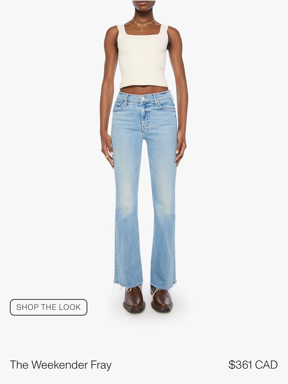 MOTHER Light Blue Flare Jeans with Frayed Hem
